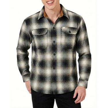 Imagem de Camisa masculina de flanela xadrez de manga comprida com botões casuais, para homens, 100% algodão, punhos de veludo cotelê, Timberwolf, XXG