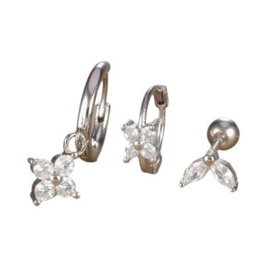 Imagem de Conjunto De Brincos De Argola Pequenos De Aço Inoxidável Com Zircônia 