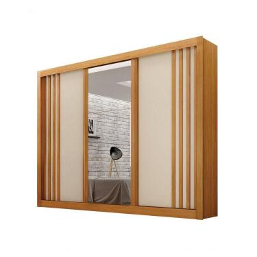 Imagem de Guarda-roupa Casal 100% Mdf 3 Portas 4 Gavetas Com 3 Espelhos Milano Leifer Móveis Cinamomo-off White