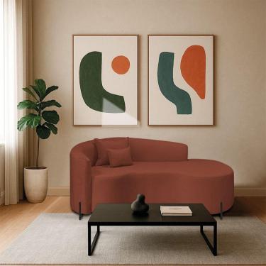 Imagem de Divã Recamier Curvo Sala De Estar Recepção Inglaterra 180cm Pés Metal Preto Lado Direito Bouclé Cor Terracota