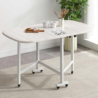 Imagem de Mesa de jantar dobrável, mesa de cozinha, mesa de jantar com 6 rodas, folha de PVC ecológica, suporte de aço carbono, suporta facilmente 150 kg, para sala de jantar, sala de estar (cor: