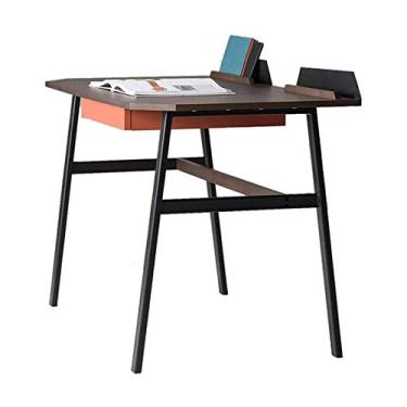 Imagem de Mesa de computador pequena mesa de ferro forjado de madeira maciça nórdica mesa de madeira maciça moderna minimalista pequeno apartamento mesa de escrita em casa 130 60 87 cm
