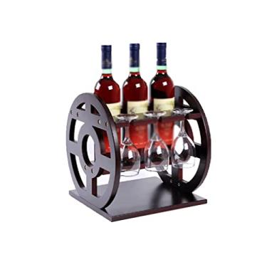 Imagem de Rack de vinho de madeira maciça suporte de copo de vinho 3 compartimentos de armazenamento de garrafa de vinho e 3 calhas de parede de vidro de vinho prateleiras de vinho para casa para cozinha