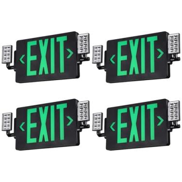 Imagem de TORCHSTAR Sinal de saída verde com luzes de emergência, duas luzes LED ajustáveis com bateria reserva, preto, pacote com 4