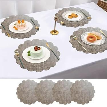 Imagem de Conjunto de 4 tapetes de tecido com textura de tecido, redondo, cinza claro, 36 cm, laváveis, presentes para casa, cozinha, mesas de jantar e restaurantes, antiderrapantes, fáceis de limpar