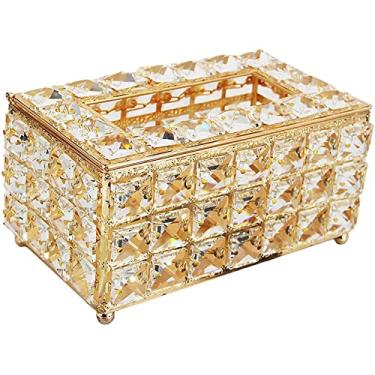 Imagem de Capa de caixa de lenços, organizador de lenços faciais de cristal retangular, capa organizadora de guardanapos, estojo decorativo para banheiro, escritório (dourado)