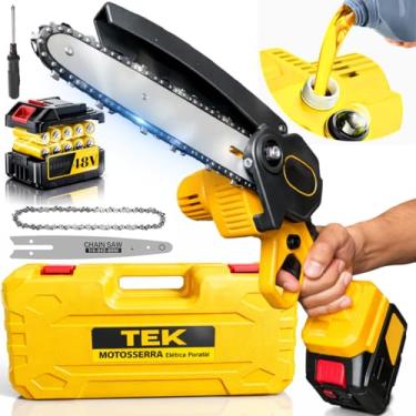 Imagem de Mini Motosserra Elétrica 48V 2500W 8000RPM Motor Brushless Serra Portátil a Bateria 30CM Corte Rápido Lubrificação Automática Leve Recarregável para Jardim e Madeira