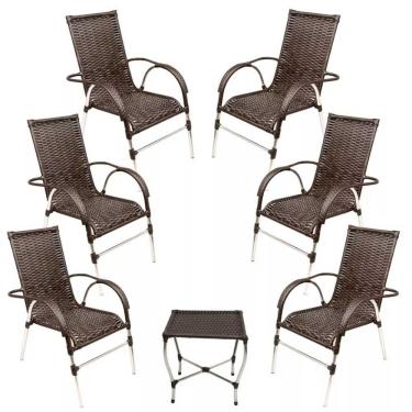 Imagem de Jogo 6 Cadeiras E Mesa Para Varanda Vênus Trama Original Pedra Ferro