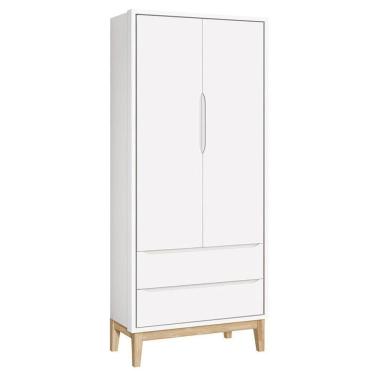 Imagem de Guarda Roupa Infantil New Classic 2 Portas Branco Com Pés Madeira Natural - Reller