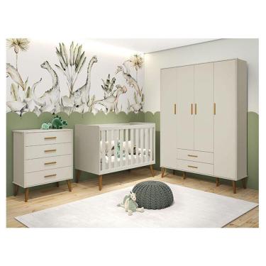 Imagem de Quarto De Bebê Isis 4 Portas Com Gaveteiro Areia Acetinado - Reller