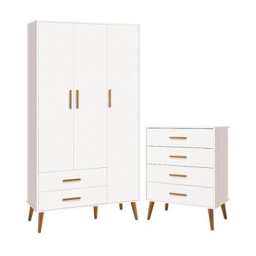 Imagem de Jogo De Quarto Infantil Isis Guarda Roupa 3 Portas E Cômoda 4 Gavetas Branco - Reller Móveis Branco