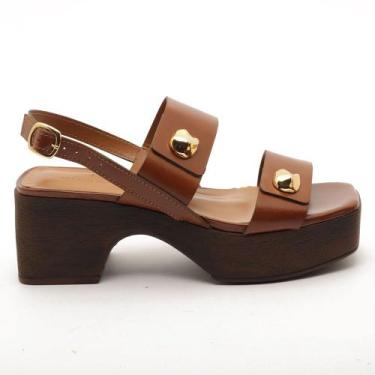 Imagem de Sandália Plataforma Sapato da Corte Salto Médio Couro, C marrom, 37