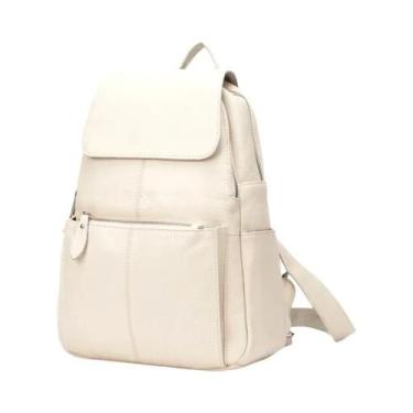 Imagem de Mochila Feminina De Couro Branco, Bolsa De Viagem De Grande Capacidade