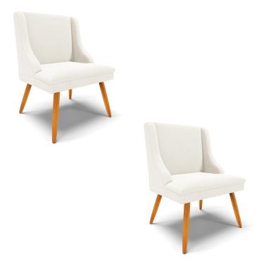Imagem de Cadeira Sala de Jantar Pé Palito Castanho kit 2 Liz Bouclê Off White D03 - D'Rossi