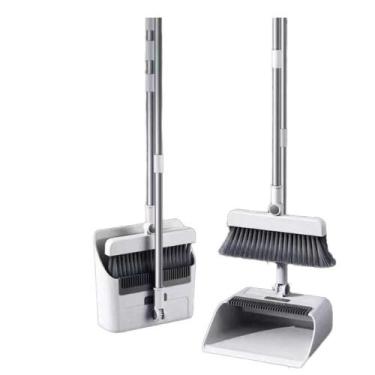 Imagem de Kit Vassoura Dobravel Inox Mop Conjunto Pa De Lixo Articulada 3 Em 1 C