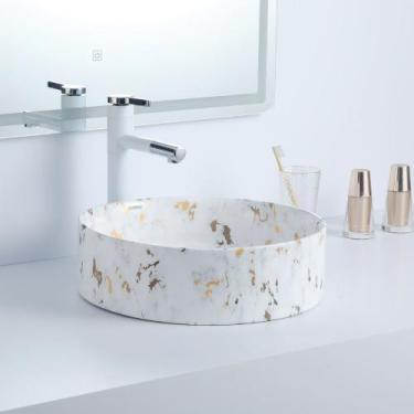 Imagem de Cuba Deend De Cerâmica Terrazzo Dorato Para Banheiro 39x39x12cm