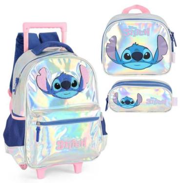 Imagem de Kit Mochila Holográfica Stitch Rodinha Com Estojo Lancheira - Luxcel