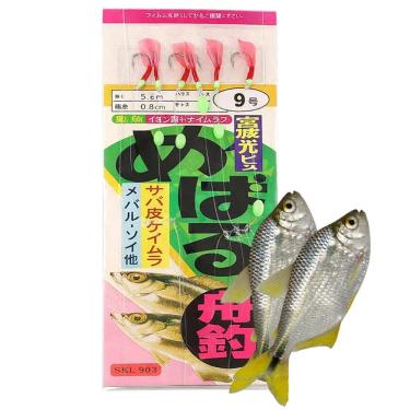 Imagem de Isca Sabiki Fluorescente 6 Anzois Pesca Esportiva Noturna Peixe Predador Mar Rio Lago Acude Robalo Xerelete Corvina