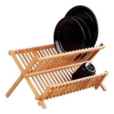 Imagem de Escorredor de Pratos e Louças Dobrável 100% Bambu - Genérico