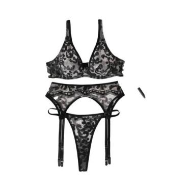 Imagem de Conjunto De Lingerie Sexy Bordado Com Decote V Profundo, Fino E Modela