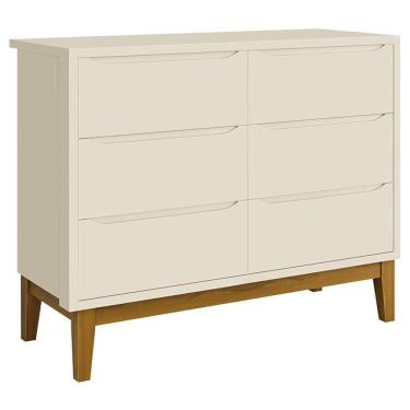 Imagem de Cômoda Infantil 6 Gavetas Classic Areia Acetinado Com Pés Madeira - Reller