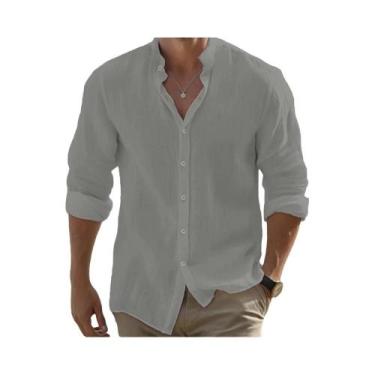 Imagem de Camisa De Verão Masculina plus Size Em Algodão E Linho De Manga Longa,