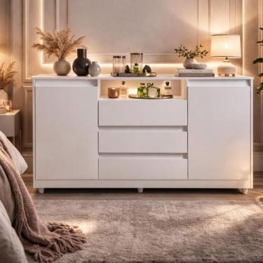 Imagem de Cômoda Quarto Grande 3 Gavetas 2 Portas Branco Venus - Primus, Branco