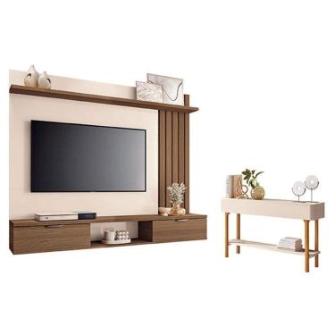 Imagem de Painel Suspenso Lets Castanho Off White com Aparador Fiero Off White - HB Móveis