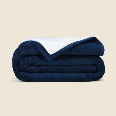 Imagem de Edredom Sherpa Veludo Azul Queen - A\CASA