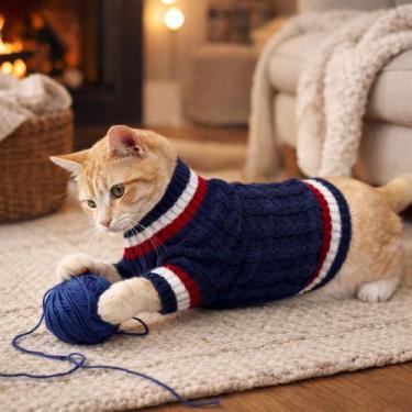 Imagem de Roupinha para Gato Tricot Listrada - Quentinha e Confortável - Katlen 