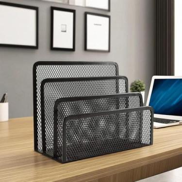Imagem de Suporte Organizador de Mesa Metal Porta Pastas Documentos Cartas 3 Div