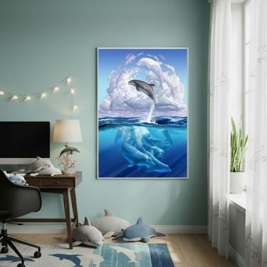 Imagem de Quadro Decor Golfinho No Céu E No Mar 70x50cm Mold Branca