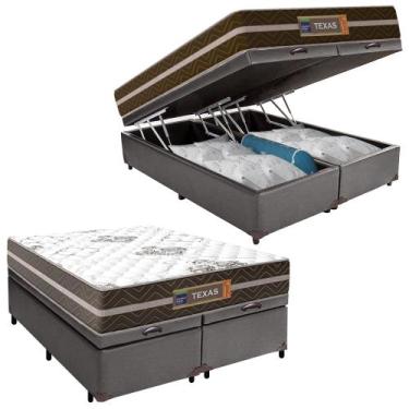 Imagem de Cama Box Baú Casal Bipartido Sintético + Colchão Molas Ensacadas Texas