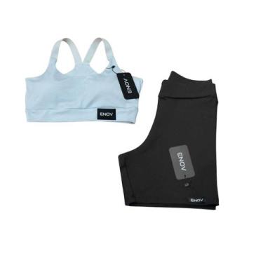Imagem de Conjunto de Academia Top Ayla + Short Cross Dry fit - Enov, Branco, Pr