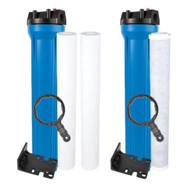 Imagem de Kit 2 Filtros Completo Carvão Ativado Polipropileno 20 X 2,5 Azul - Ro