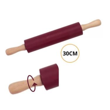Imagem de Rolo Para Massa Em Silicone Com Cabo Madeira 30cm Giratório Profission
