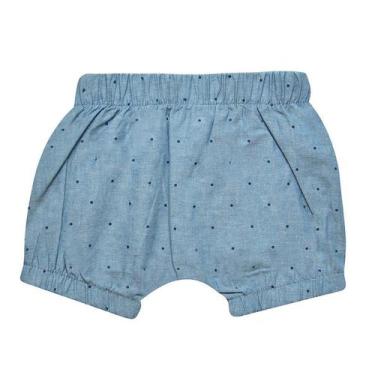 Imagem de Shorts bebê unissex saruel com elástico poa marinho tecido plano mescl