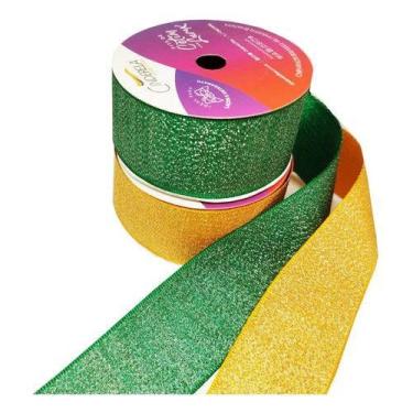 Imagem de 2 Rolos Fita Lurex 38mm X 10 Mts Brasil Verde Amarela N 9 - Cinderela 