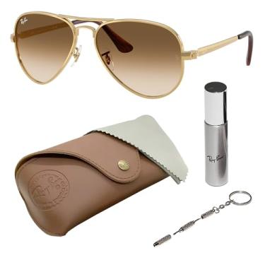 Imagem de Ray-Ban Óculos de sol RB3925 AVIATOR MAX em forma de piloto para homens e mulheres com kit oficial RAYBAN Eyewear – Design clássico atemporal, Armação dourada polida Arista | Lente marrom gradiente