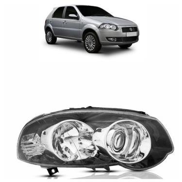 Imagem de Farol Dianteiro Palio G4 2010 2011 Máscara Negra Lente Lisa Acrílico F