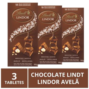 Imagem de Chocolate Lindt Lindor, Ao Leite c/ Avelã, 3 Barras de 100g