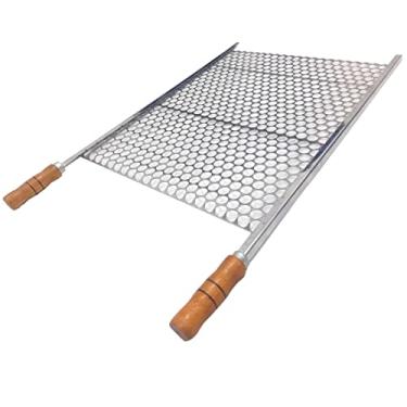 Imagem de Grelha Moeda Inox Para Churrasco 60x72 Cabo Madeira E Ponta