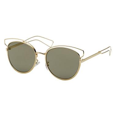 Imagem de Óculos de sol feminino aviador olho de gato grinderPUNCH Lentes espelhadas planas, Dourado, Large