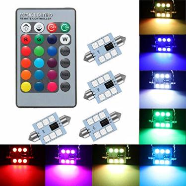 Imagem de Lâmpada LED 578 de 41 mm, 42 mm, 212 – 2 211 – 2 578 Festoon, 16 cores RGB com controle remoto de substituição para placa de licença de mapa e lâmpadas de cortesia (pacote com 4)