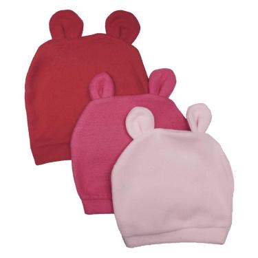 Imagem de Kit 3 Touca Plush Gorro Orelhinha Inverno Bebê Rosa Menina