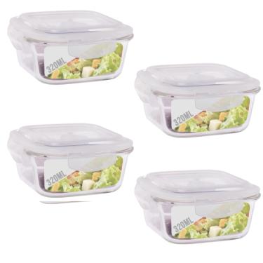 Imagem de Conjunto 4 Potes Vidro 320ml Hermético 4 Travas Alimentos