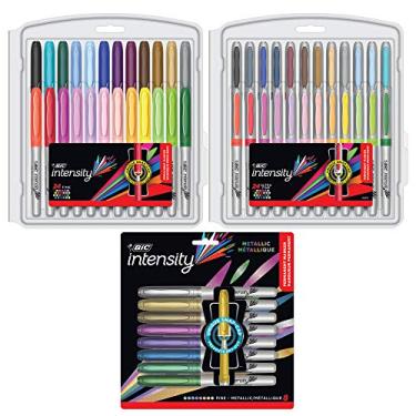 Imagem de BIC Conjunto de coloração de marcadores permanentes de intensidade, pontas finas/ultrafinas sortidas, cores metálicas e modernas variadas, 56 unidades, (CBPM56EC-AST)