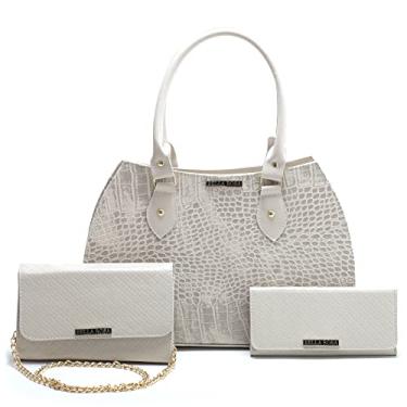 Imagem de Bolsa Feminina Pasta Grande De Ombro + Bolsa Pequena Festa Clutch Transversal + Carteira Feminina (Marfim)