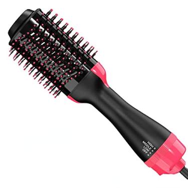Imagem de Escova secadora.Cabelo seco rápido com íons negativos.2 em 1 secador de cabelo e anion amplificador para alisamento de salão de ar quente reduz o frizz e o design estático. (Preto e rosa)