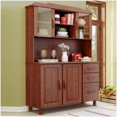 Imagem de Armário Cristaleira Para Cozinha Linha Bronze Imbuia 4 Portas Com Vidro 3 Gavetas